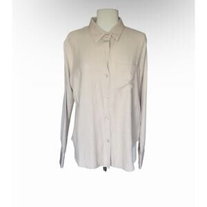 Beige Button Up Blouse Lightweight Work Office Minimal Chic Shirt Women’s Medium